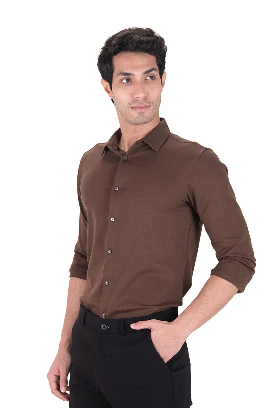 Fluid Cotton Flow Shirt - Deep Brown - Image 3