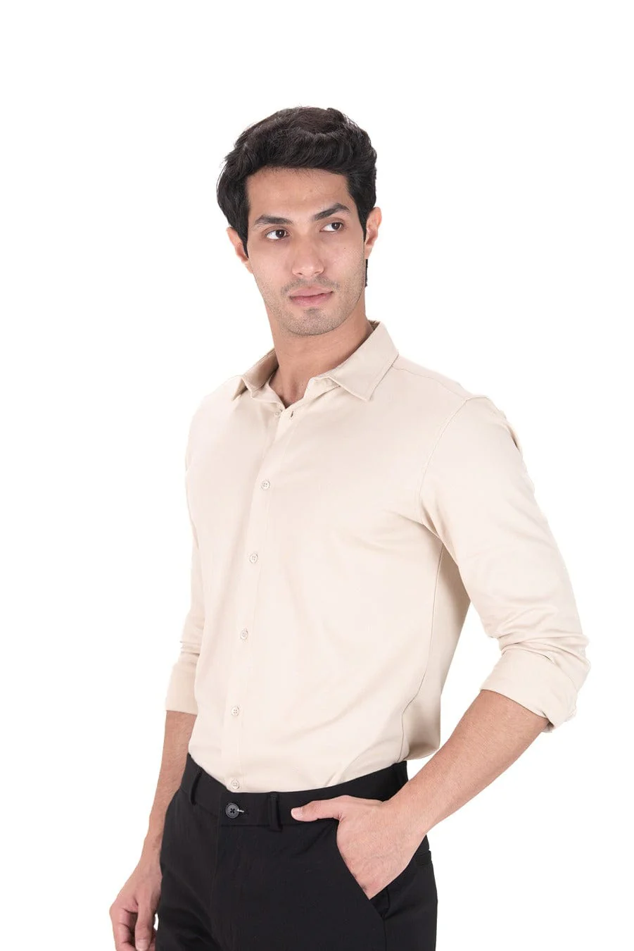 Fluid Cotton Flow Shirt - Stone Beige - Image 3