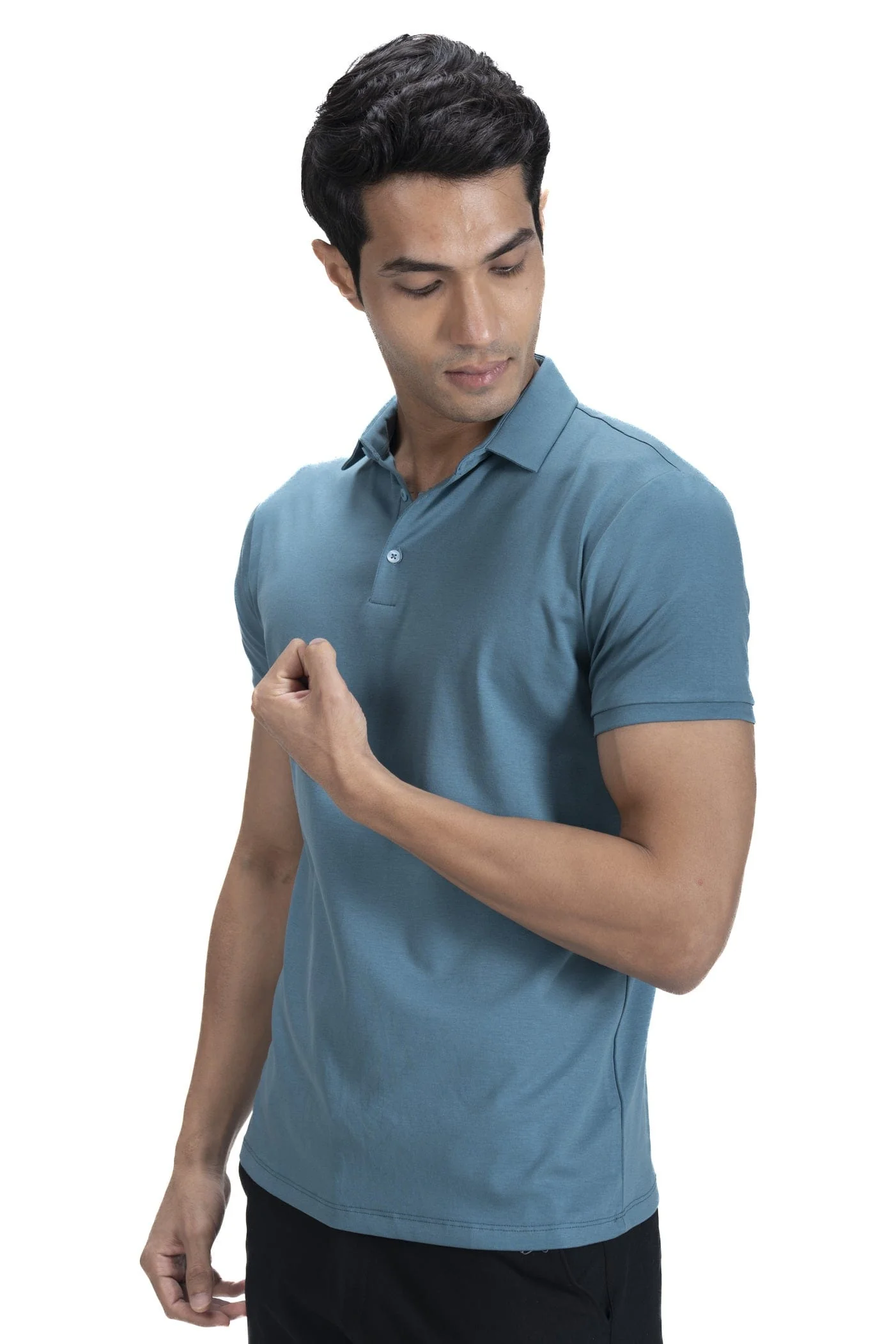 Fluid Cotton Polo - Aqua Blue - Image 3