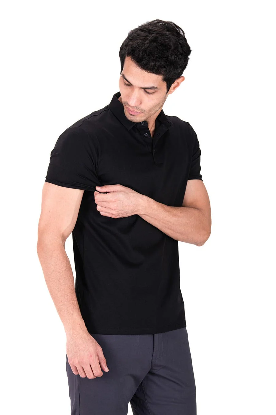 Fluid Cotton Polo - Carbon Black - Image 3