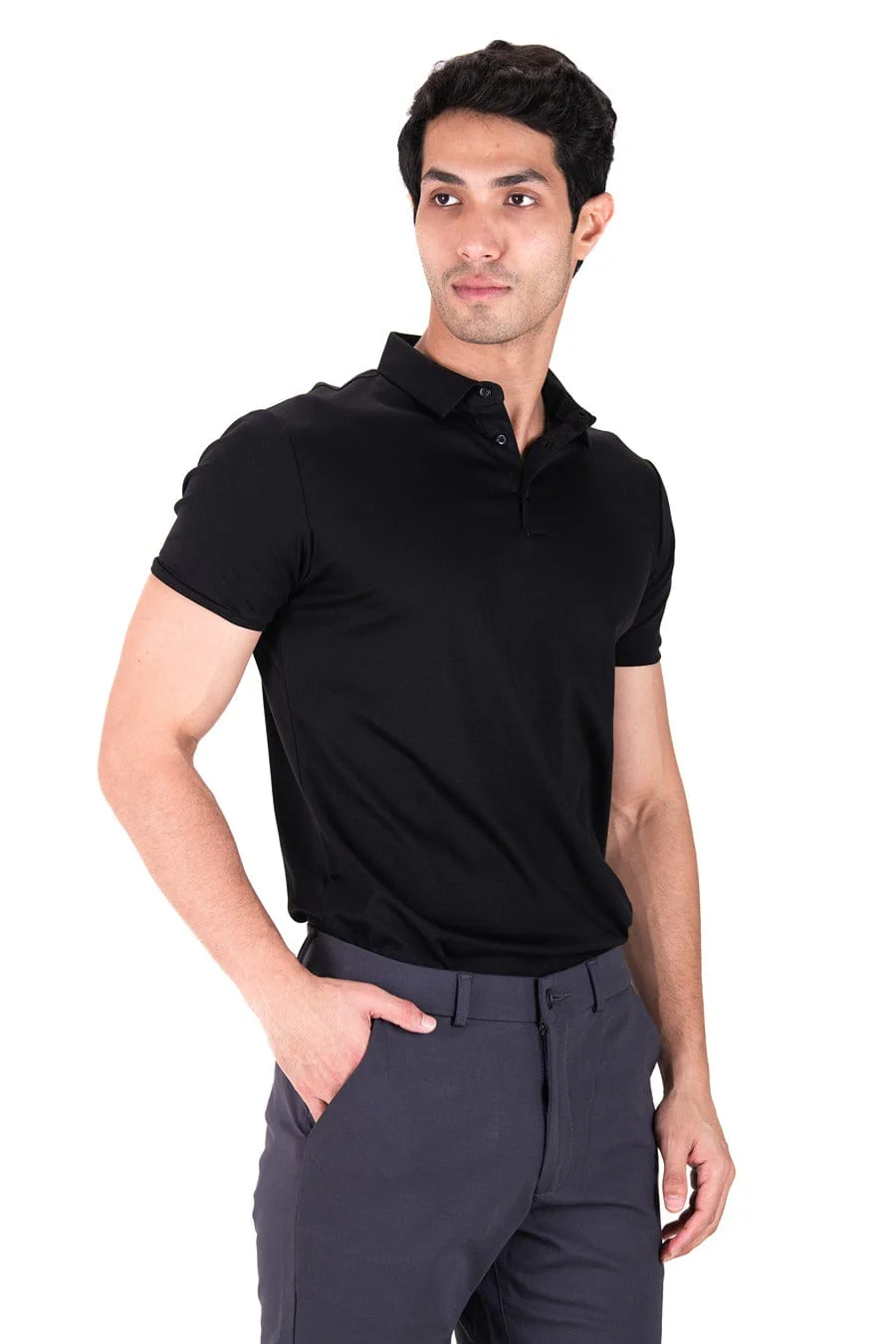 Fluid Cotton Polo - Carbon Black - Image 4