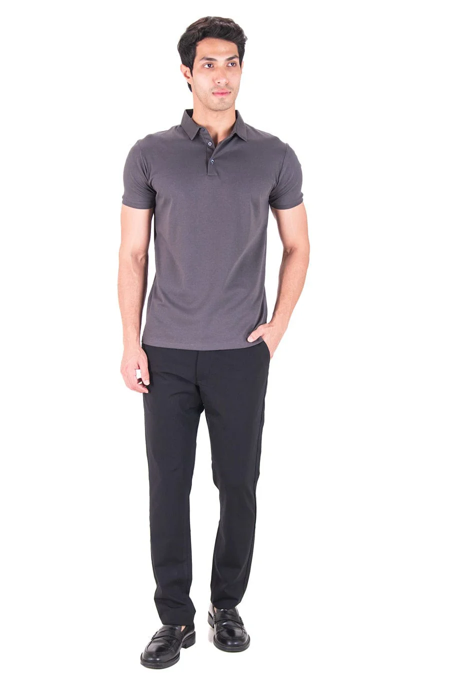 Fluid Cotton Polo - Deep Grey - Image 3