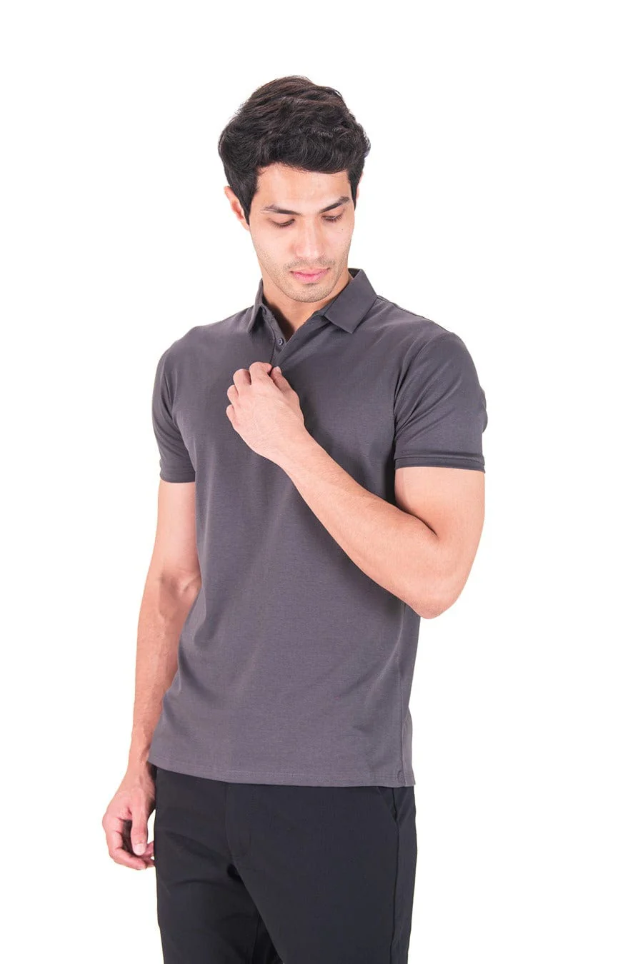 Fluid Cotton Polo - Deep Grey - Image 4