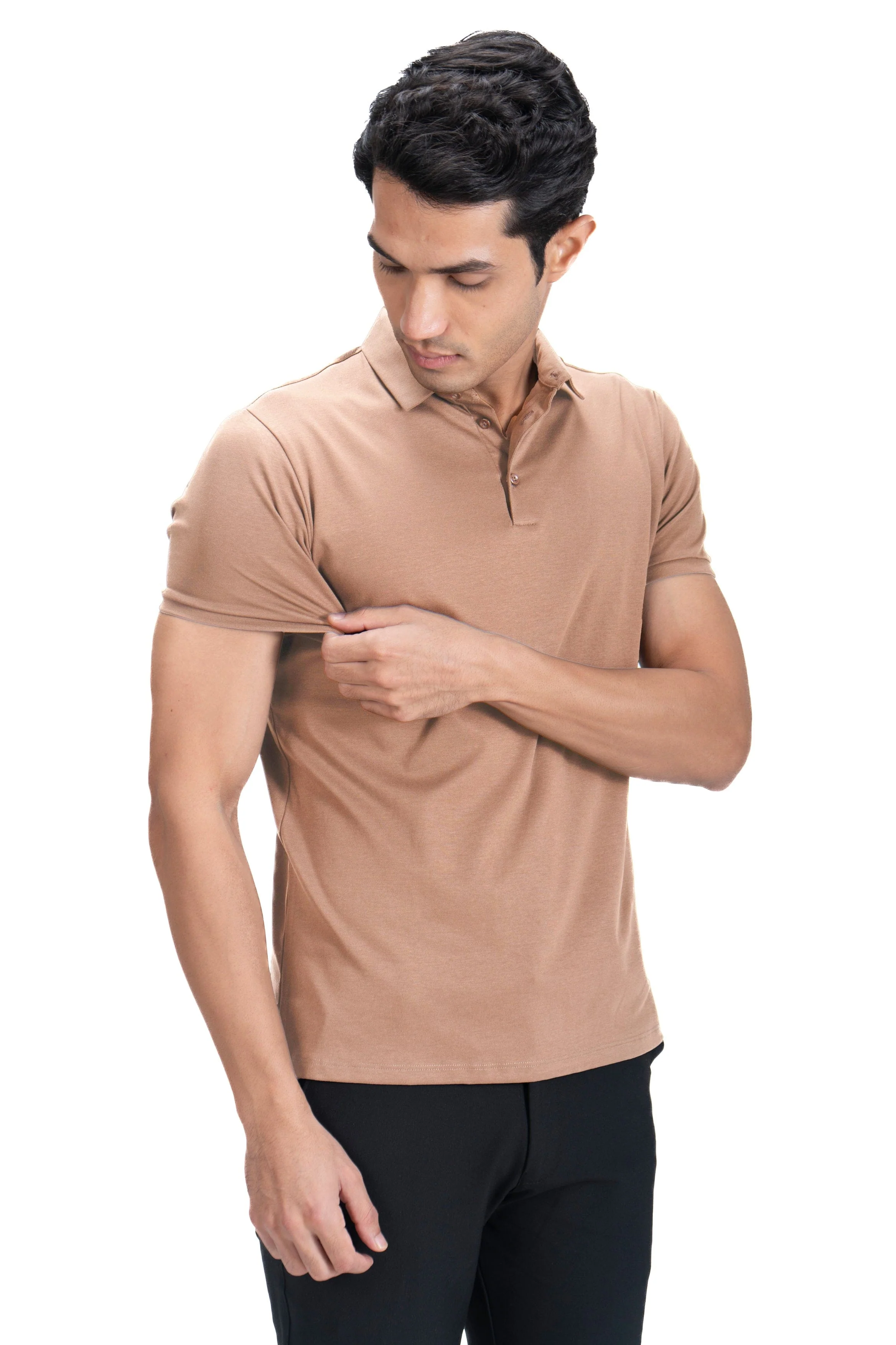 Fluid Cotton Polo - Warm Khaki - Image 2