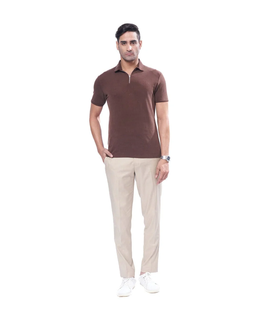 Suede Zipper Polo- Cold Brew - Image 2