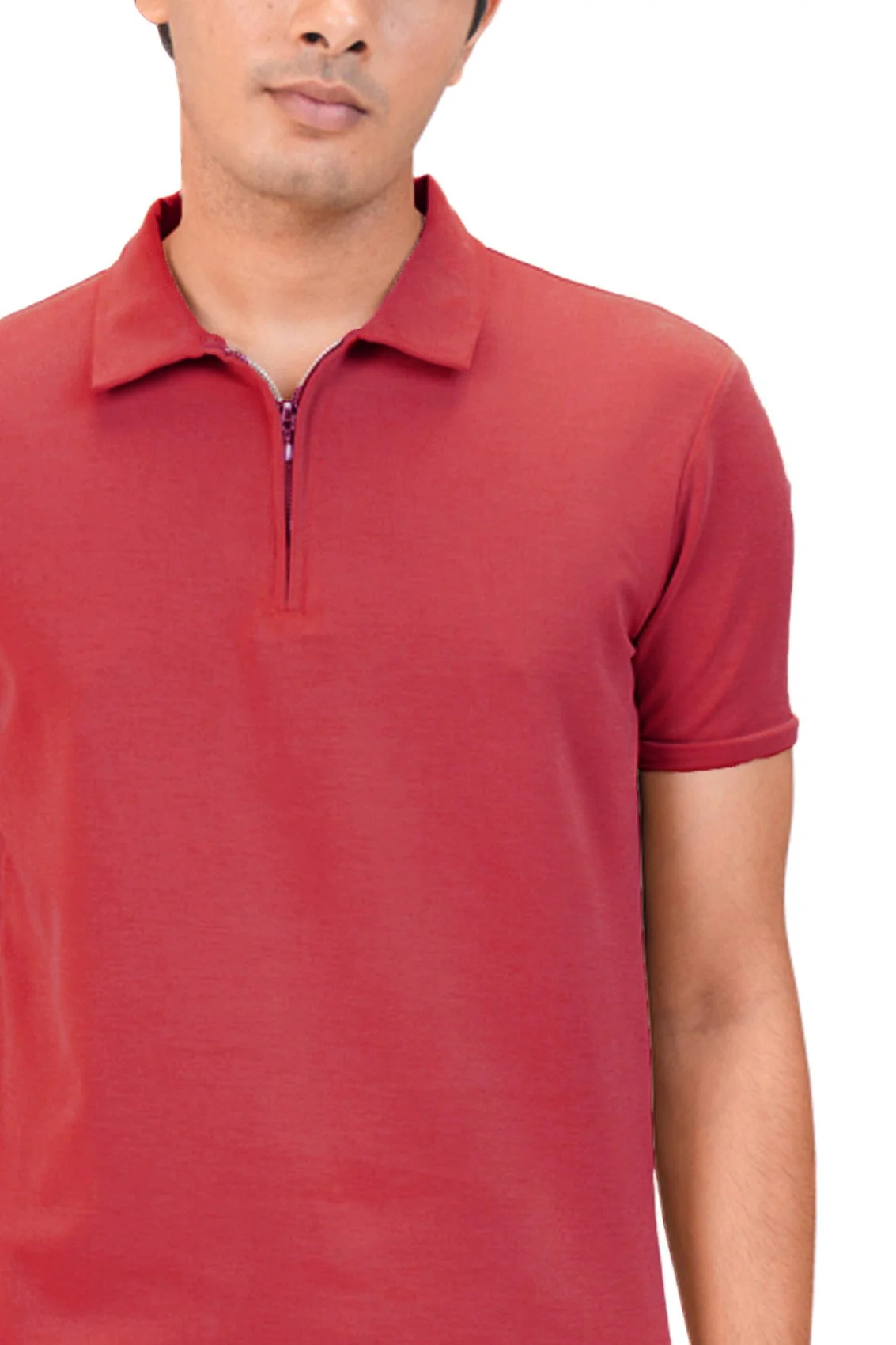 Suede Zipper Polo- Deep Red - Image 5