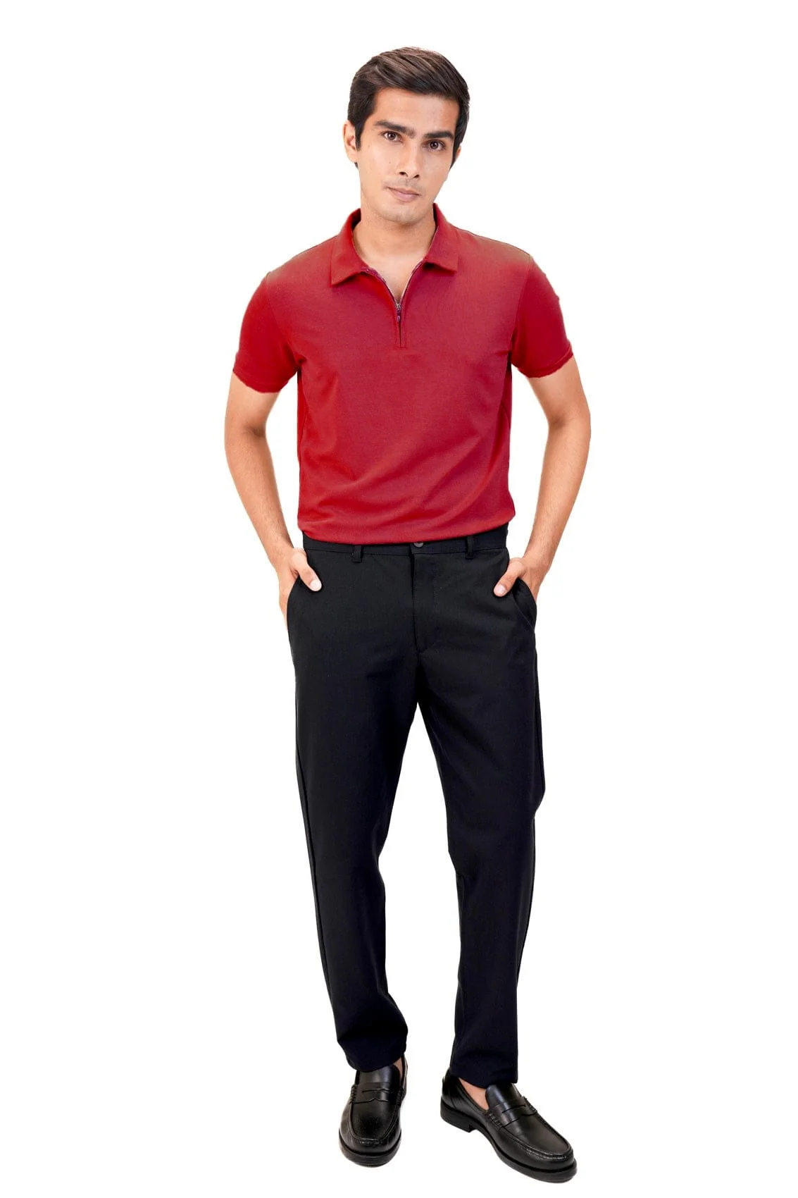 Suede Zipper Polo- Deep Red - Image 6