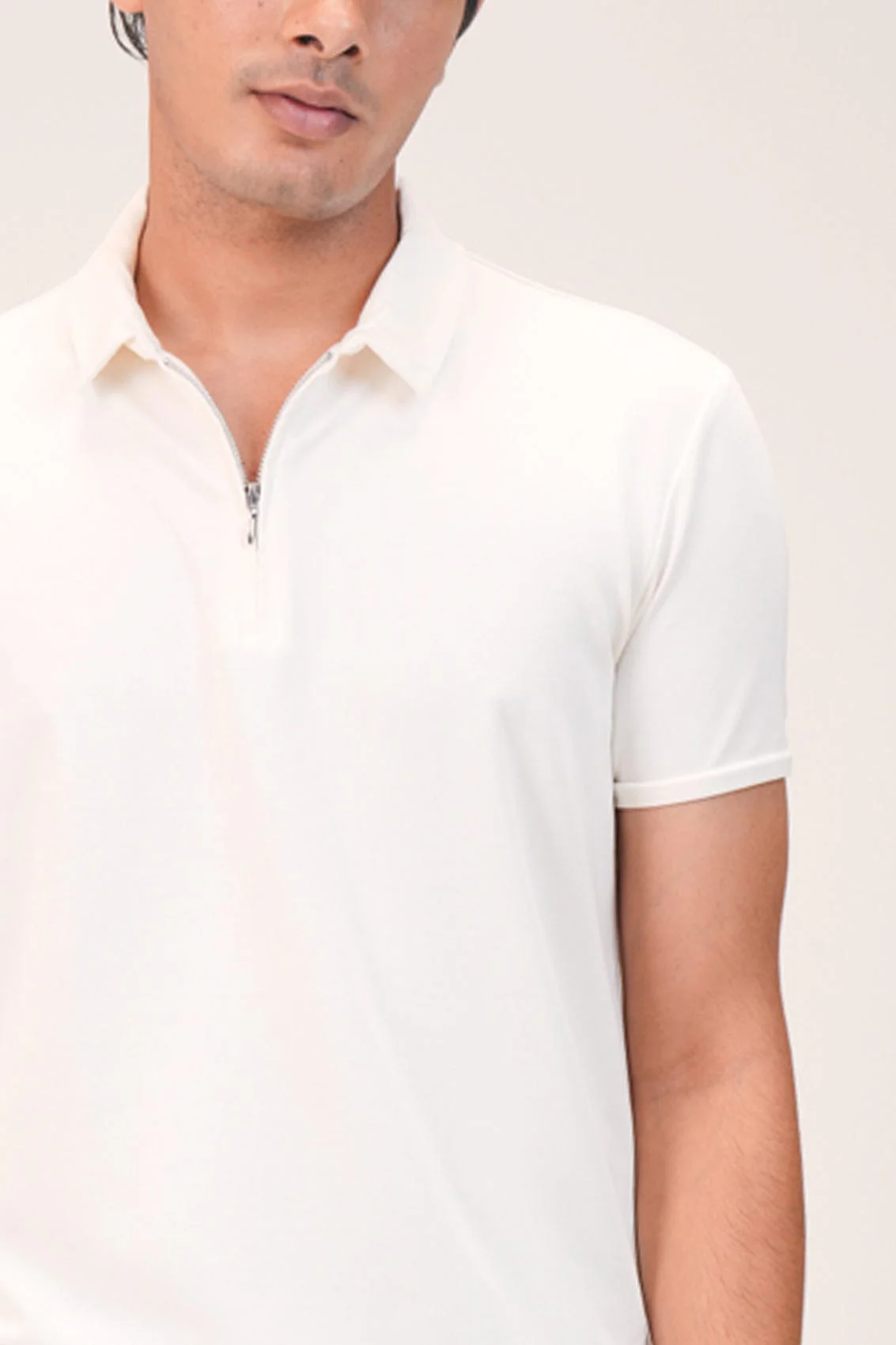 Suede Zipper Polo- Stark White - Image 3