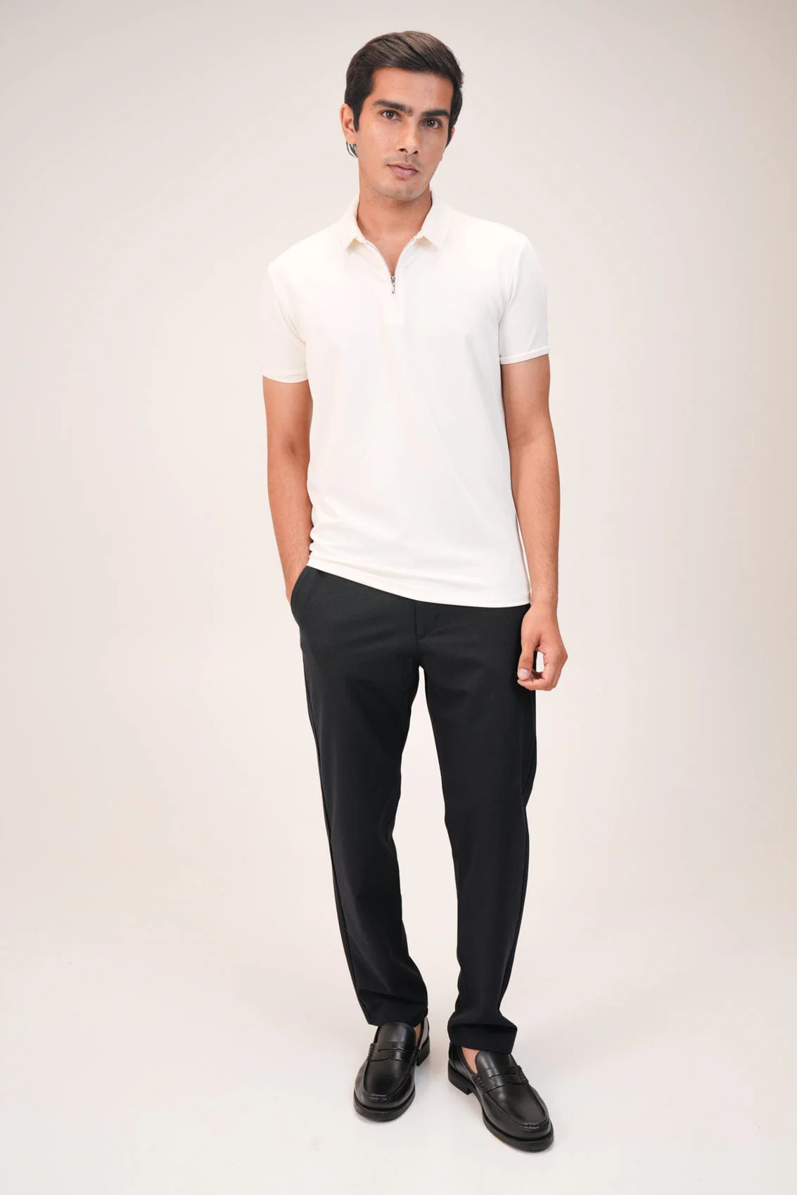 Suede Zipper Polo- Stark White - Image 4