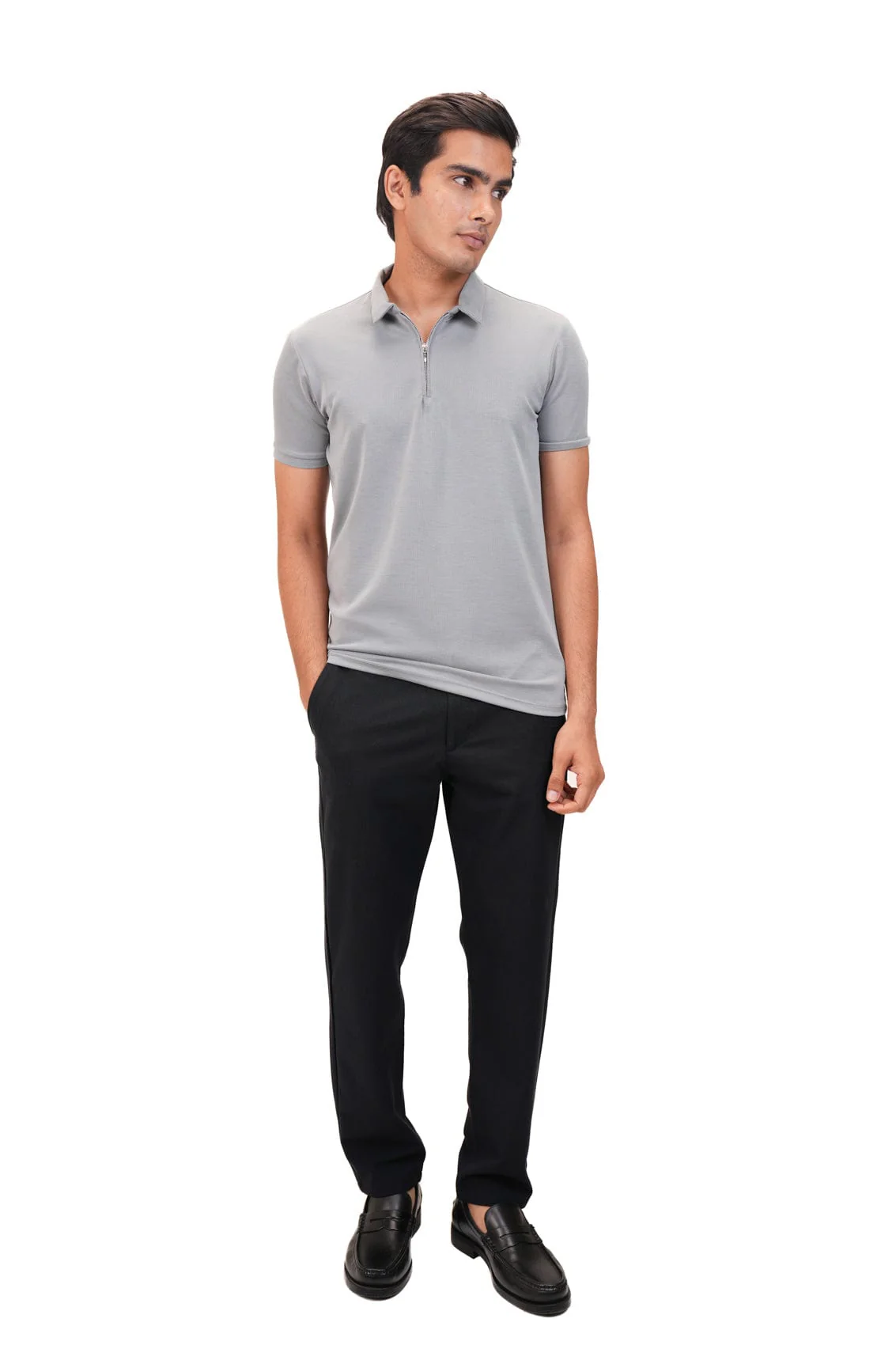 Suede Zipper Polo- Storm Grey - Image 4