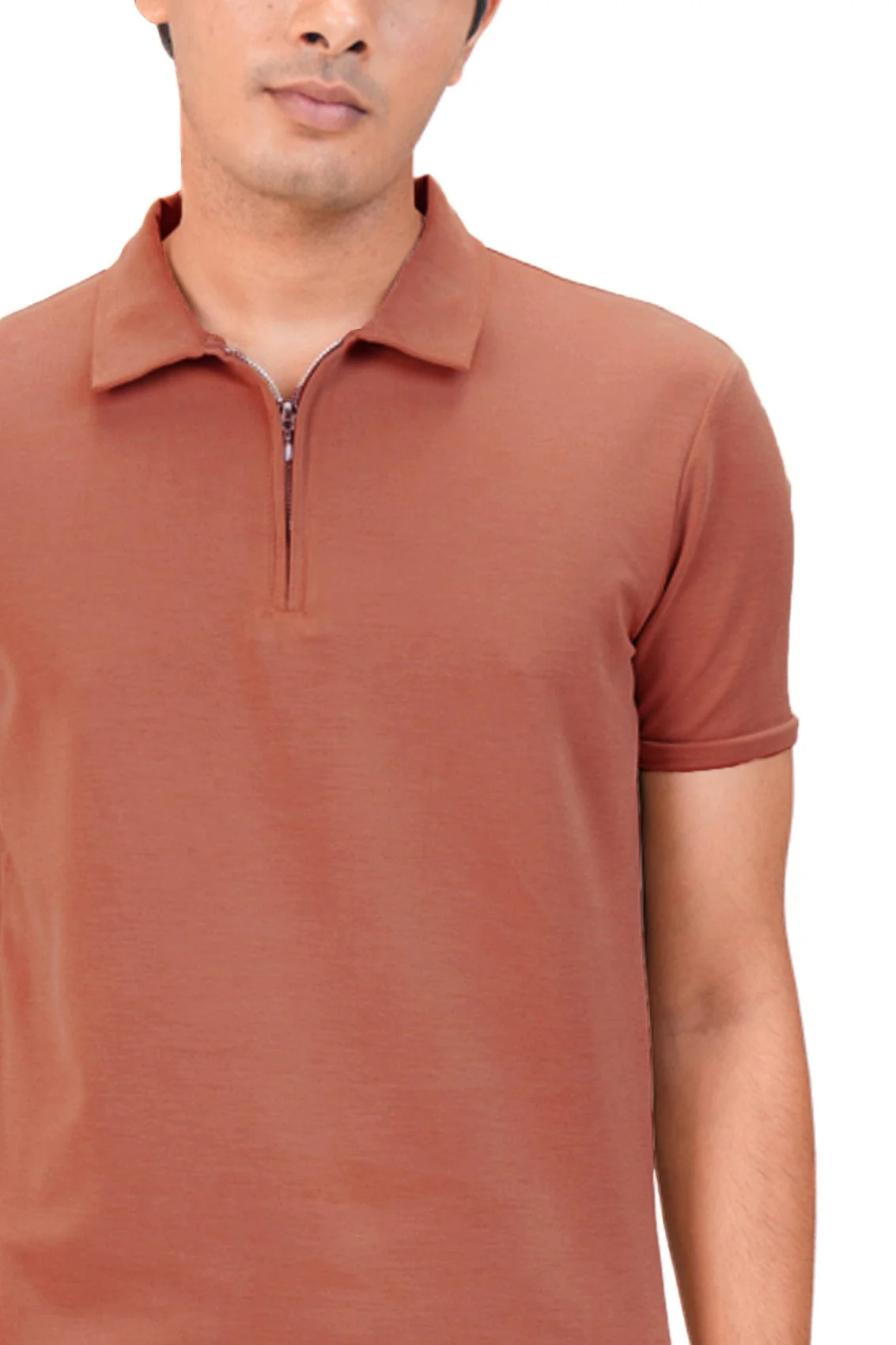 Suede Zipper Polo- Sunset Rust - Image 2