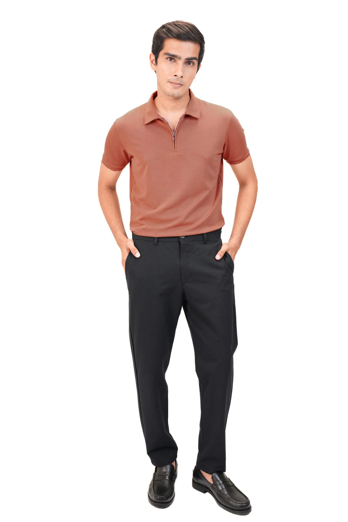 Suede Zipper Polo- Sunset Rust - Image 3