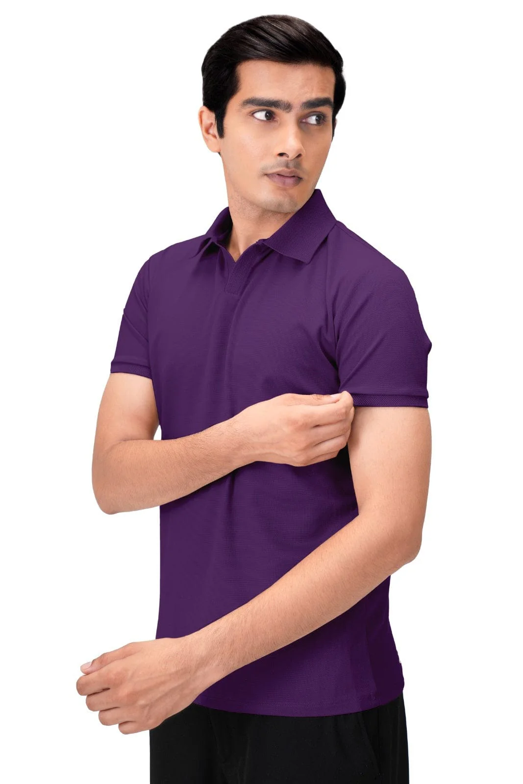 Wing Polo - Heavy Dobby Johnny collar Polo- Grape Wine - Image 3